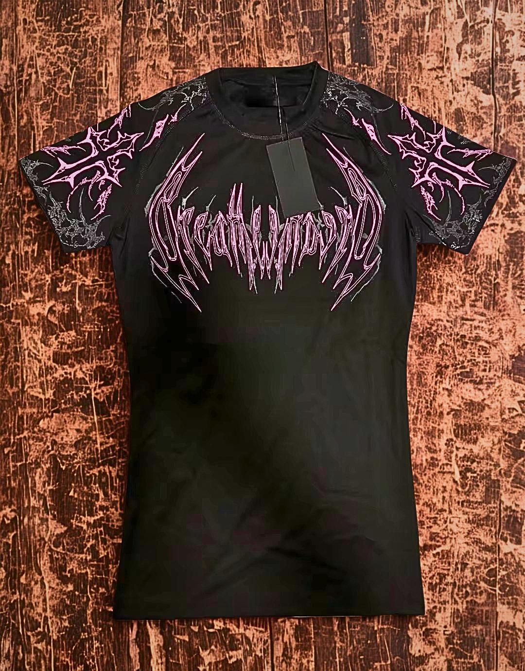 Retro Gothic Stripe Men’s Fitness Shirt | Y2K Gym Tee  Goth Emo Alt Punk Rock