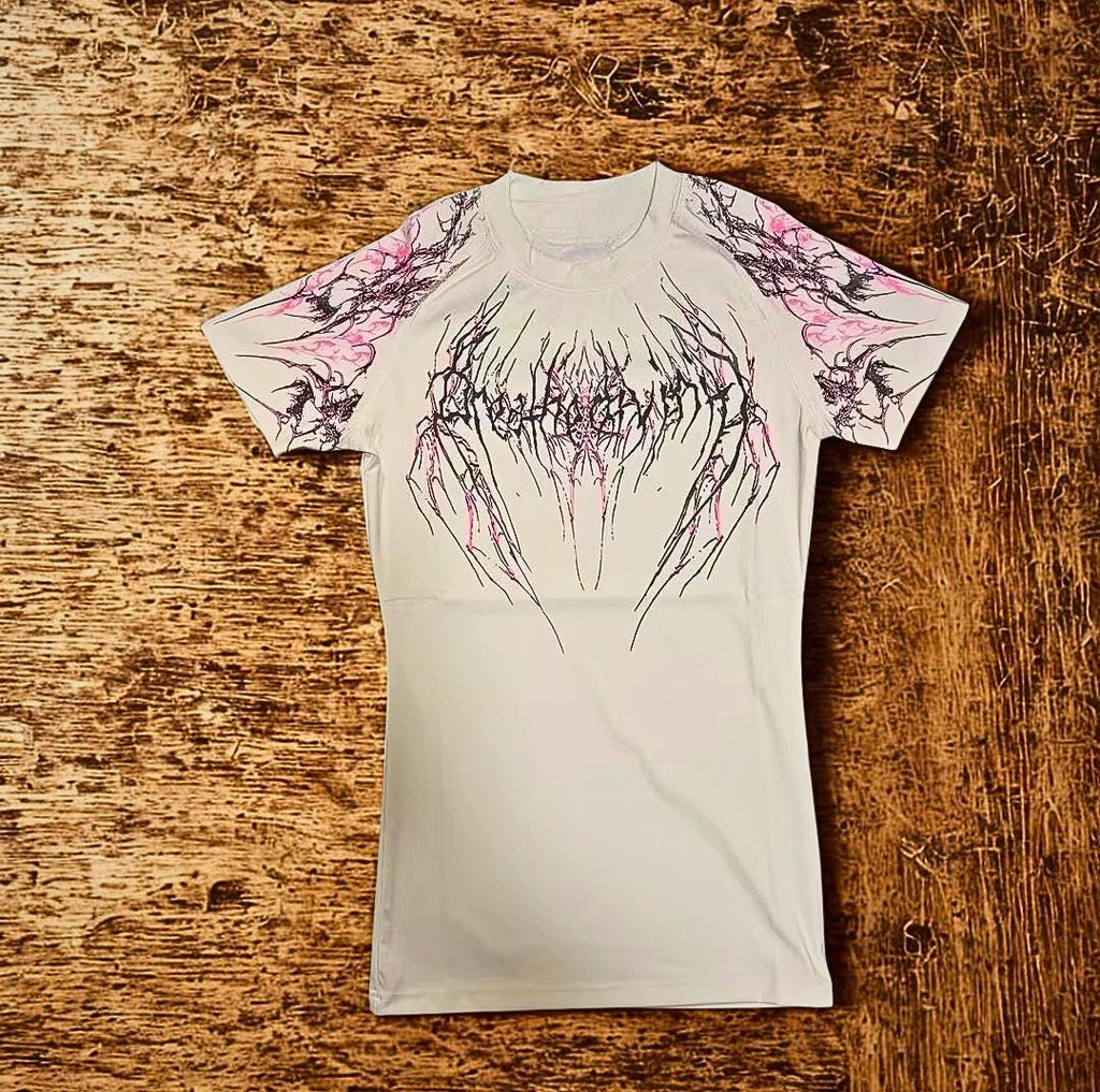 Retro Gothic Stripe Men’s Fitness Shirt | Y2K Gym Tee  Goth Emo Alt Punk Rock