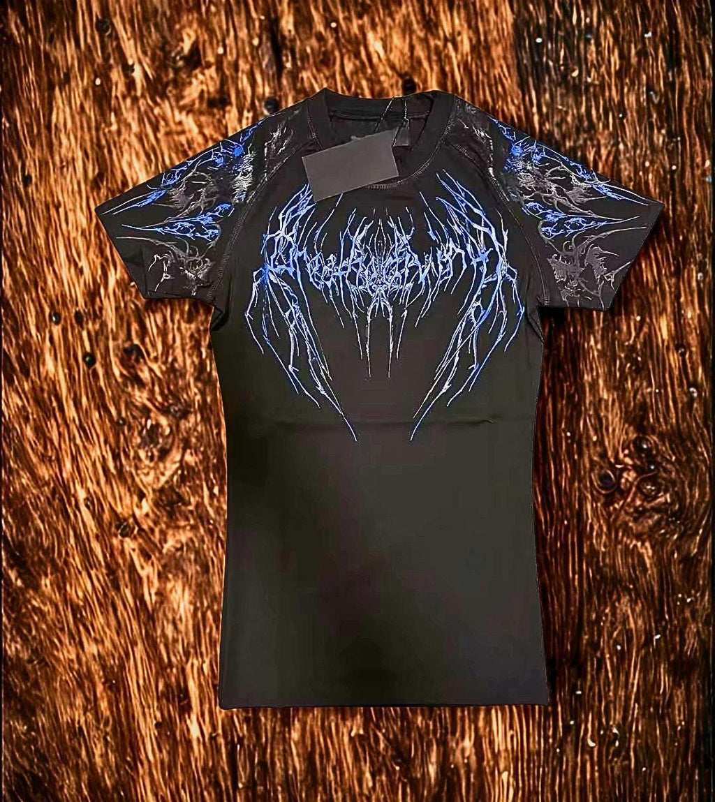 Retro Gothic Stripe Men’s Fitness Shirt | Y2K Gym Tee  Goth Emo Alt Punk Rock