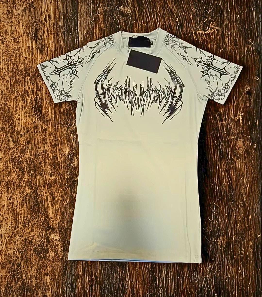 Retro Gothic Stripe Men’s Fitness Shirt | Y2K Gym Tee  Goth Emo Alt Punk Rock