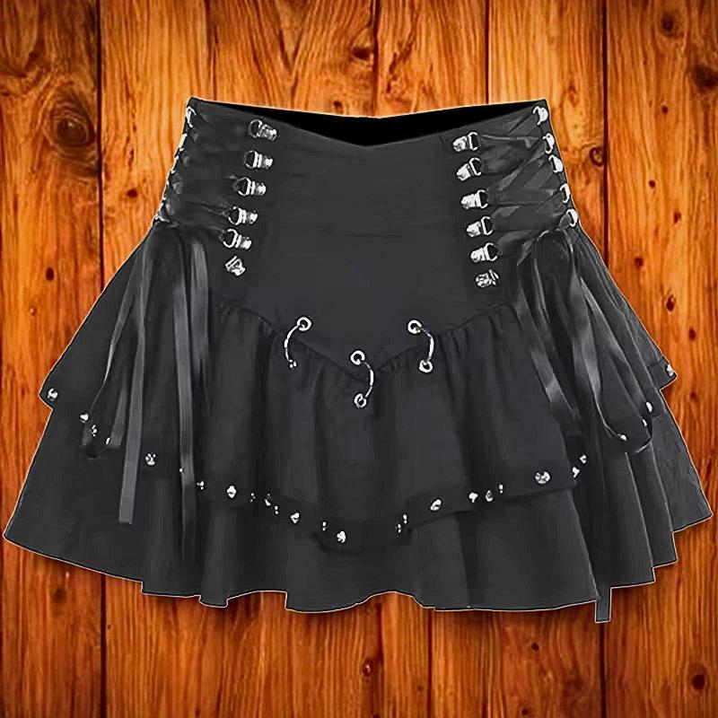 Vintage Rivet Mini Skirt | Gothic Y2K Punk A-Line  Goth Emo Alt Edgy Punk Rock