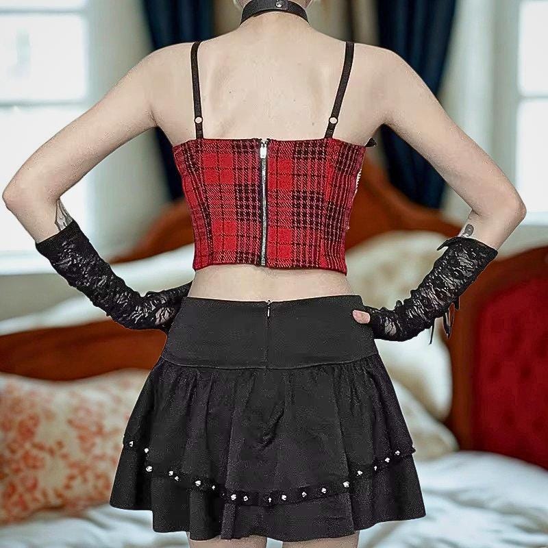 Vintage Rivet Mini Skirt | Gothic Y2K Punk A-Line  Goth Emo Alt Edgy Punk Rock