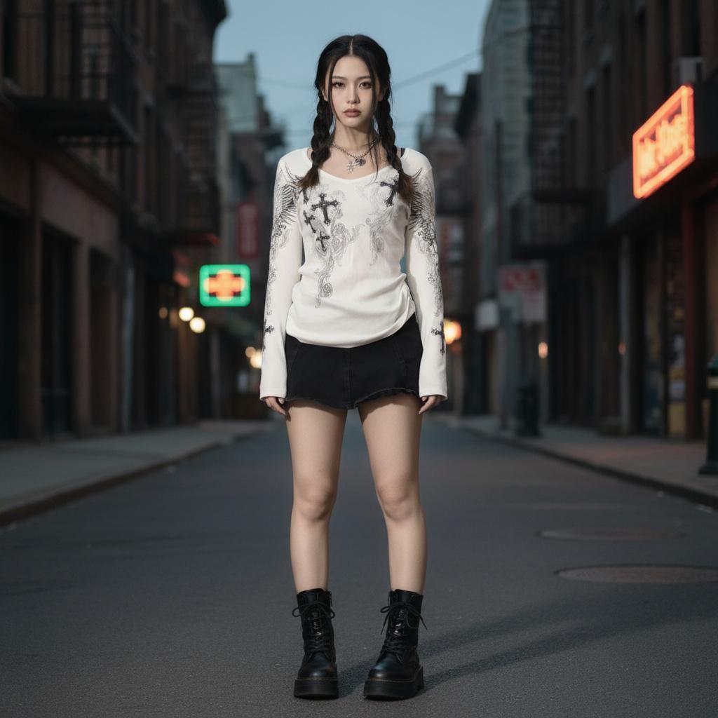 Y2K Gothic Cross Print Bell Sleeve Top: Alt Streetwear Blouse goth emo edgy alt