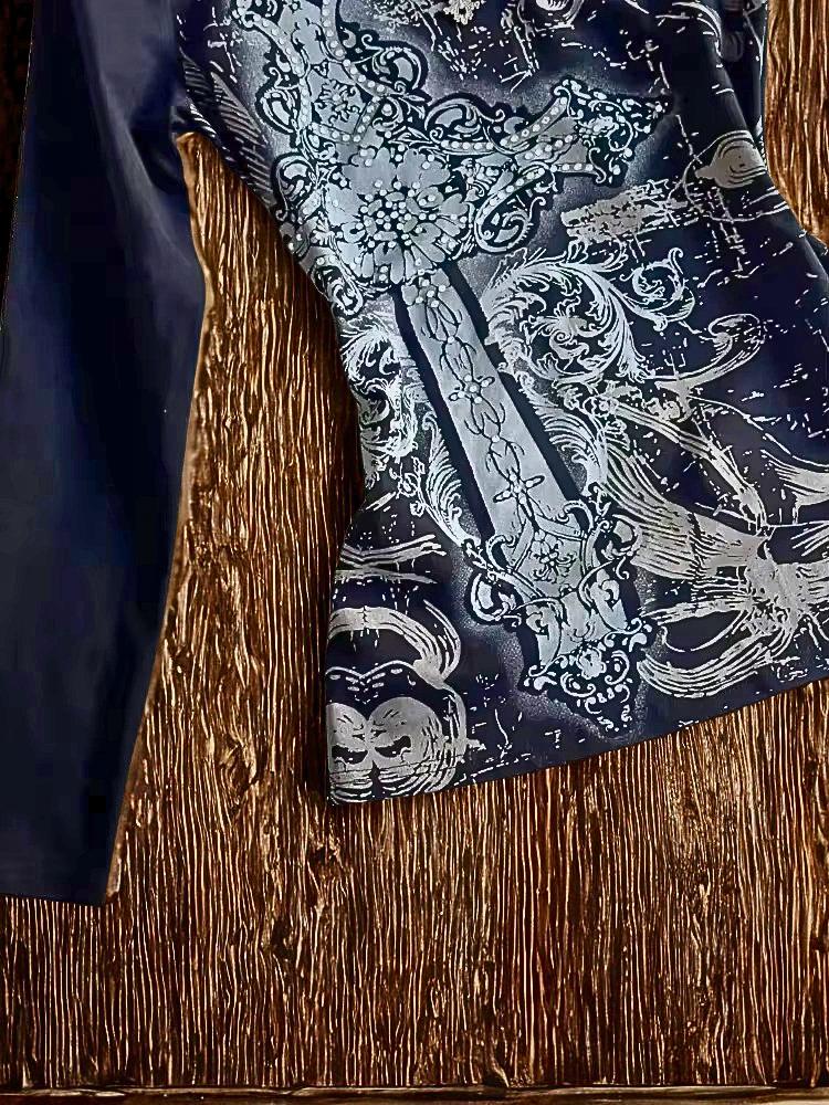 Vintage Gothic T-Shirt, Y2K Punk V-Neck, Harajuku Cotton Tee Goth Emo Alt